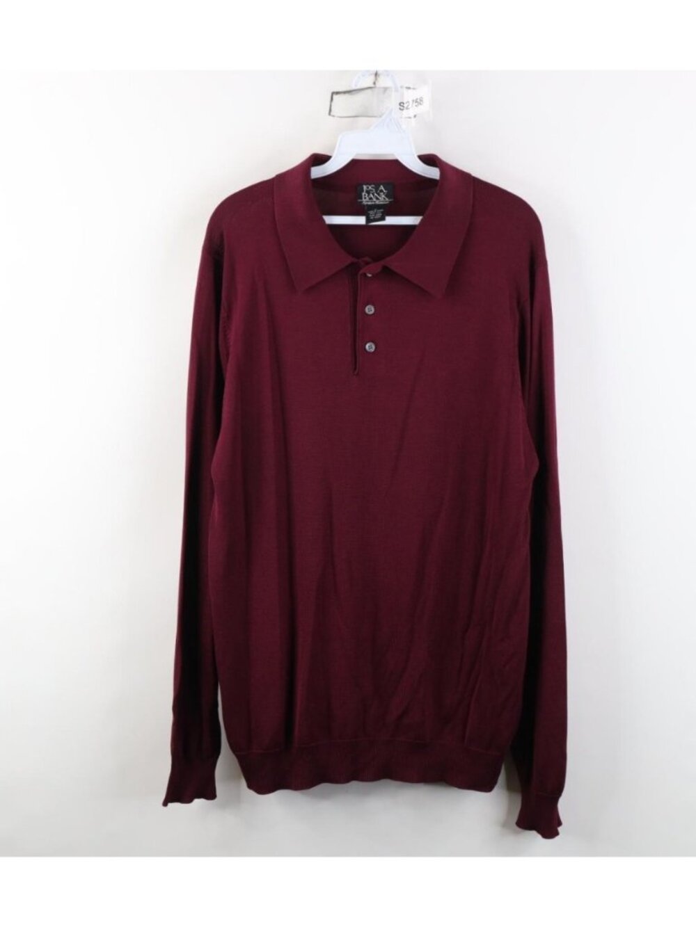 Jos A Bank Mens Medium Blank Silk Knit Lightweight Collared Polo Sweater Maroon